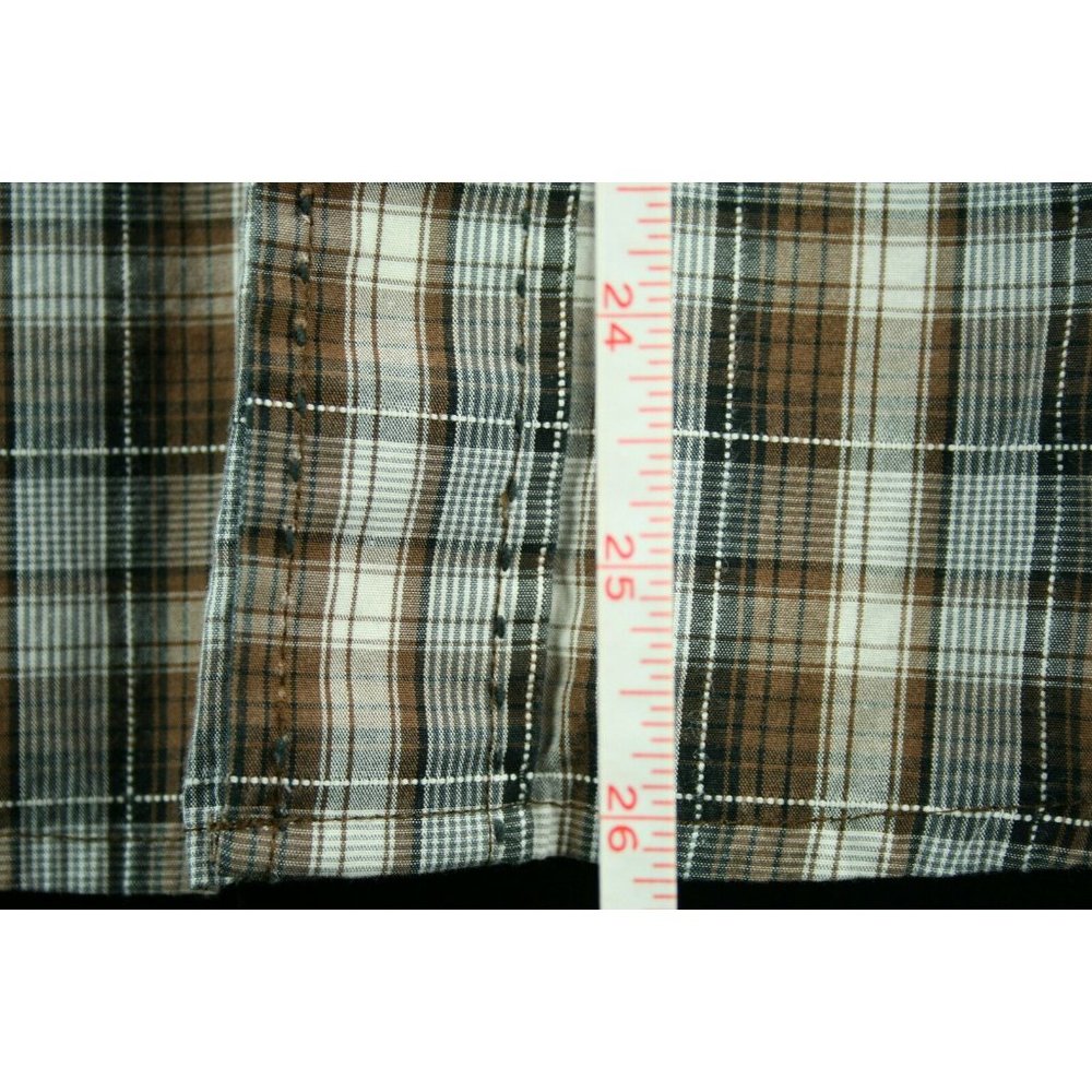 Wrangler Mens Sz XL Shirt Brown Western Plaid Marble Snap Stitch detail - Picture 5 of 10
